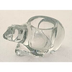 Candle Holder-Votive-Desk Accessory-Clear Glass-Polar Bear-5" Long-Reflective